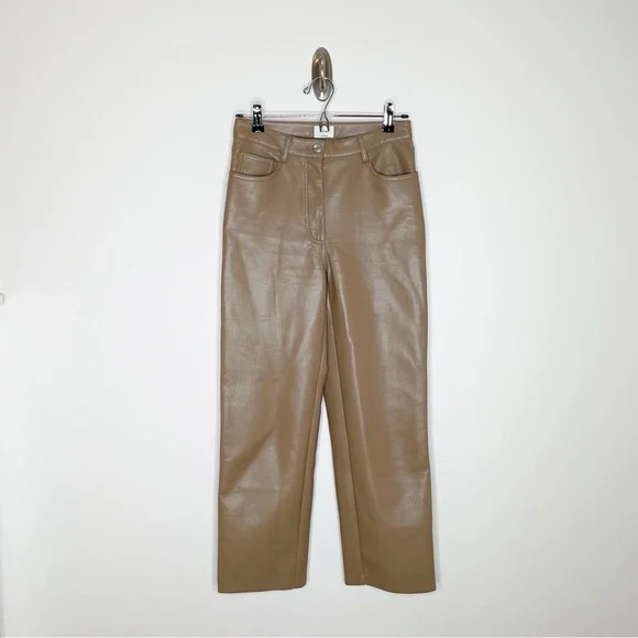 Aritzia Wilfred Melina High Rise Straight Leg Faux Leather Pant Brown - Picture 2 of 6